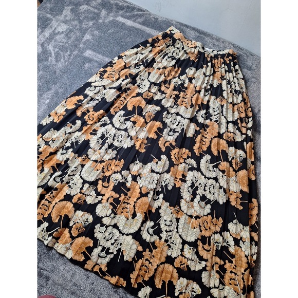 Miss Finch NYC Pleated Chiffon Maxi Skirt Womens S Black Brown Fall Floral 90'S - Picture 1 of 12